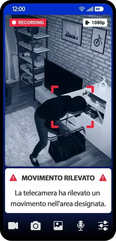 Pantalla de la aplicación con alerta de movimiento detectado